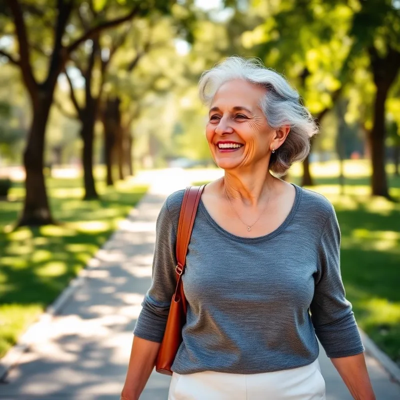 Mulher caminhando ao ar livre com disposição